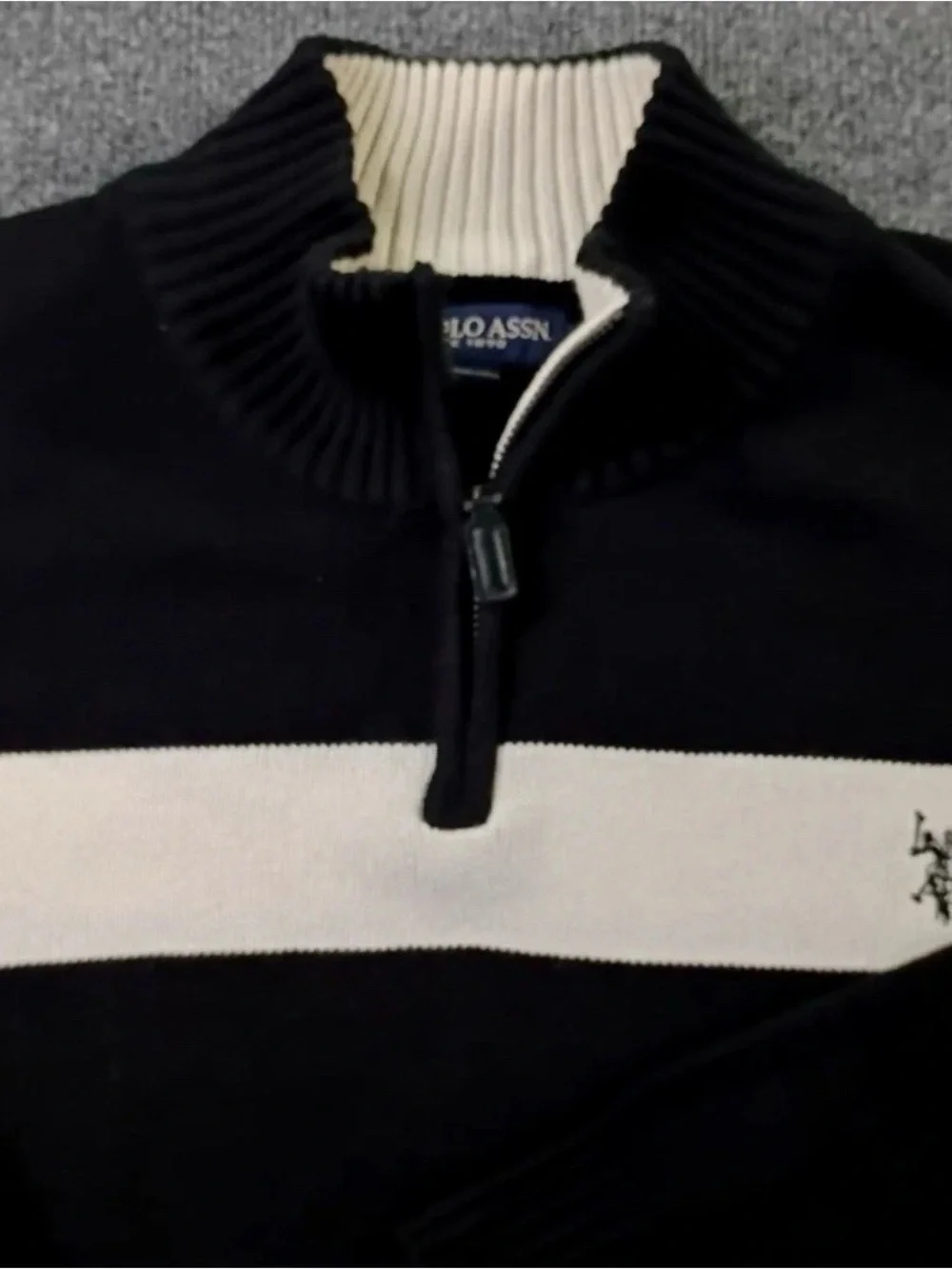 U.S. Polo Assn. Black, Gray & White Striped Quarter-Zip Sweater